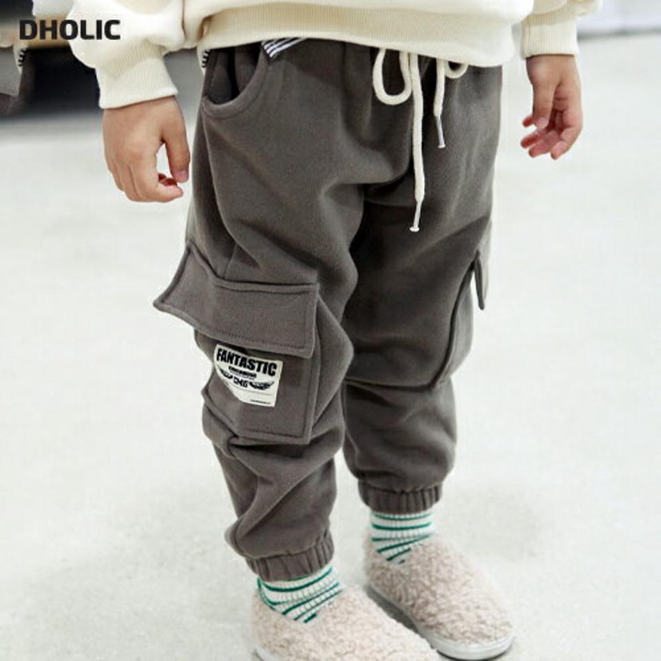 両起毛サイドロゴポケットパンツ・p010775 キッズ 【3~8才】【pt】【韓国 ファッション ボトムス パンツ ロング ウエストゴム スウェットパンツ アウトドア 運動 お遊び 女の子 男の子 キッズ 子供 子供服 幼稚園 通学 通園 低学年 秋 冬】【KIDS】