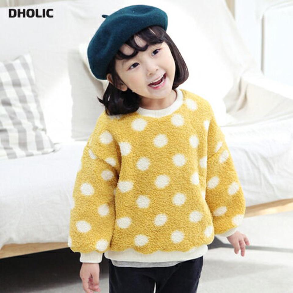 ボアドットスウェット・p010760 キッズ 【3~8才】【tops】【韓国 ファッション トップス スウェット トレーナー ボアトップス 長袖 ファー パターン 女の子 男の子 Tシャツ キッズ 子供 子供服 幼稚園 通学 通園 低学年 秋 冬】【KIDS】