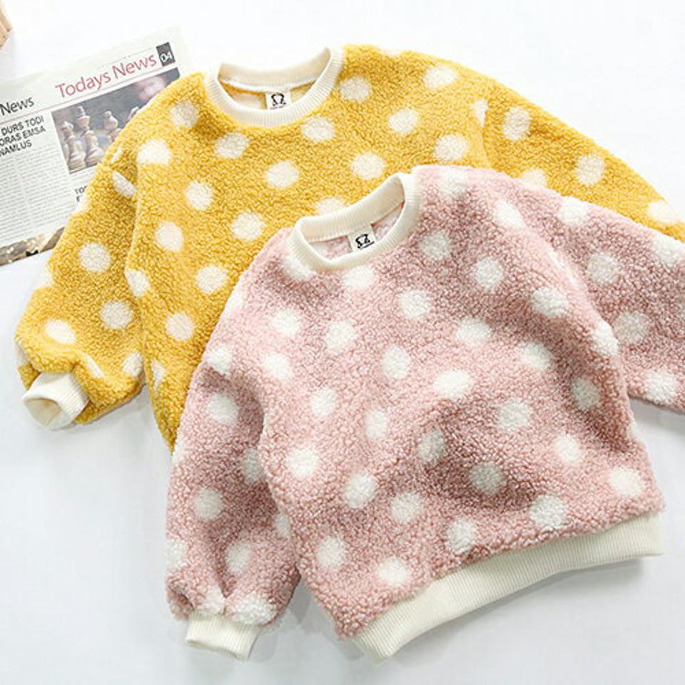 ボアドットスウェット・p010760 キッズ 【3~8才】【tops】【韓国 ファッション トップス スウェット トレーナー ボアトップス 長袖 ファー パターン 女の子 男の子 Tシャツ キッズ 子供 子供服 幼稚園 通学 通園 低学年 秋 冬】【KIDS】