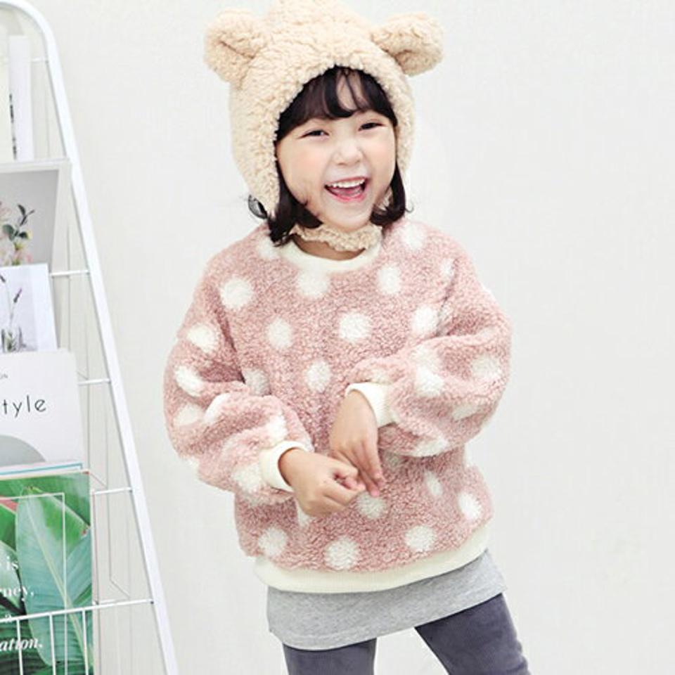 ボアドットスウェット・p010760 キッズ 【3~8才】【tops】【韓国 ファッション トップス スウェット トレーナー ボアトップス 長袖 ファー パターン 女の子 男の子 Tシャツ キッズ 子供 子供服 幼稚園 通学 通園 低学年 秋 冬】【KIDS】