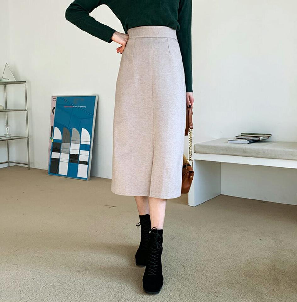 フロントスリットスカート・全2色・t62318 レディース 【sk】【韓国 ファッション ボトムス スカート ロング ロングカート Hライン フロントスリット ダーツ 上品 ハイウエスト フィット スリム バックゴム サイドジップ カジュアル 秋 冬】