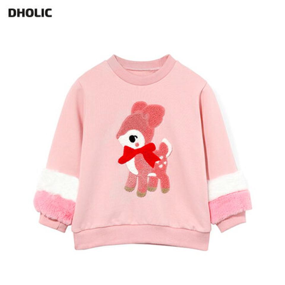裏起毛ファー配色ボアプリントスウェット・p010709 キッズ 【3~8才】【tops】【韓国 ファッション トップス スウェット トレーナー カットソー Tシャツ パッチ アニマル 女の子 男の子 バンビ キッズ 子供服 幼稚園 通学 通園 低学年 秋 冬】【KIDS】