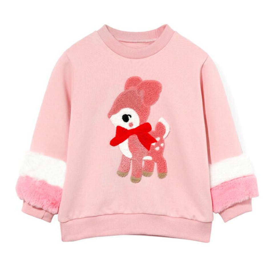 裏起毛ファー配色ボアプリントスウェット・p010709 キッズ 【3~8才】【tops】【韓国 ファッション トップス スウェット トレーナー カットソー Tシャツ パッチ アニマル 女の子 男の子 バンビ キッズ 子供服 幼稚園 通学 通園 低学年 秋 冬】【KIDS】
