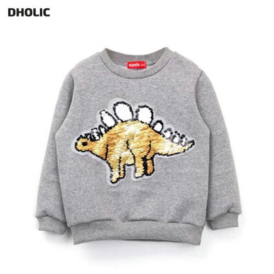 裏起毛スパンコールダイナソースウェット・p010808 キッズ 【3~8才】【tops】【韓国 ファッション トップス スウェット トレーナー カットソー Tシャツ パッチ アニマル 女の子 男の子 キラキラ キッズ 子供服 幼稚園 通学 通園 低学年 秋 冬】【KIDS】