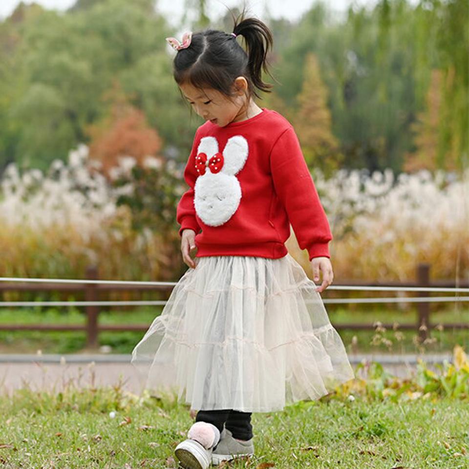 裏起毛ファーウサギスウェット・p010810 キッズ 【3~8才】【tops】【韓国 ファッション トップス スウェット トレーナー カットソー Tシャツ パッチ アニマル 刺繍 可愛い 女の子 キッズ 子供 子供服 幼稚園 通学 通園 低学年 秋 冬】【KIDS】