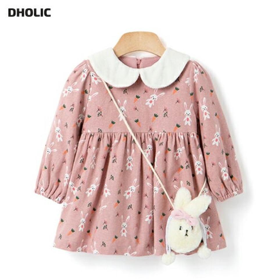 バック付裏起毛うさぎワンピース・p010705 キッズ 【3~8才】【ops】【韓国 ファッション ワンピース ミディ ミディアム ミドル 膝丈 ハーフネック 長袖 Aライン おしゃれ お出かけ 撮影 膝上 キッズ 子供服 幼稚園 通学 通園 低学年 秋 冬】【KIDS】