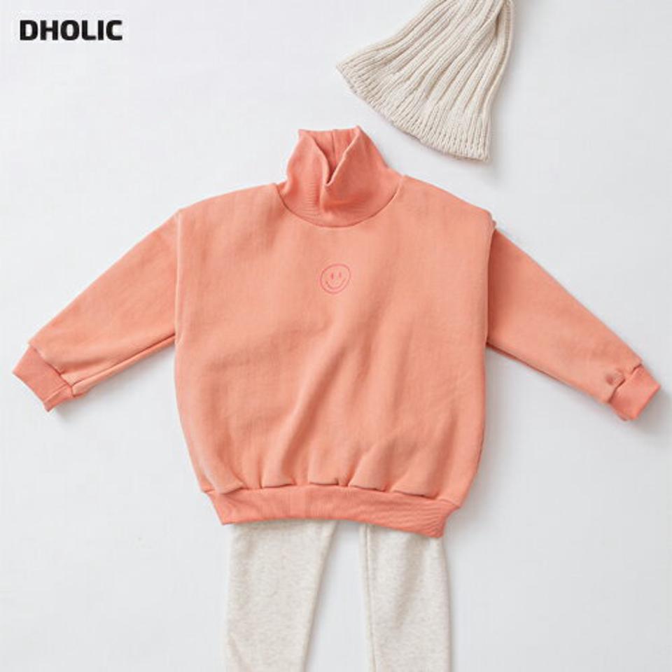 裏起毛スマイルハイネックスウェット・p010827 キッズ 【3~8才】【tops】【韓国 ファッション トップス スウェット トレーナー カットソー Tシャツ 女の子 男の子 ロゴ パッチ にこちゃん キッズ 子供 子供服 幼稚園 通学 通園 低学年 秋 冬】【KIDS】