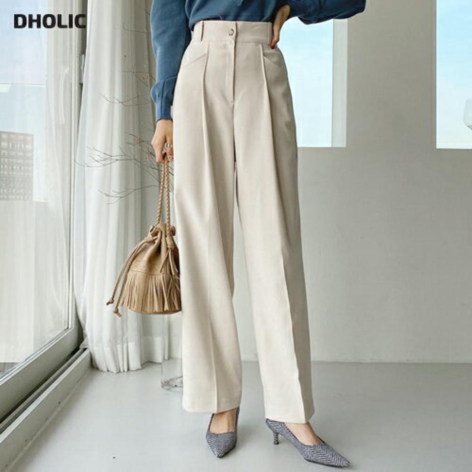 タックワイドスラックス・全2色・t66172 レディース 【pt】【スラックス パンツ ズボン ロングパンツ 長ズボン ワイドスラックス ワイド 単色 無地 シンプル 大人 きれいめ オフィスカジュアル タック 秋 冬 韓国 ファッション】【ハイホリHIHOLLI】