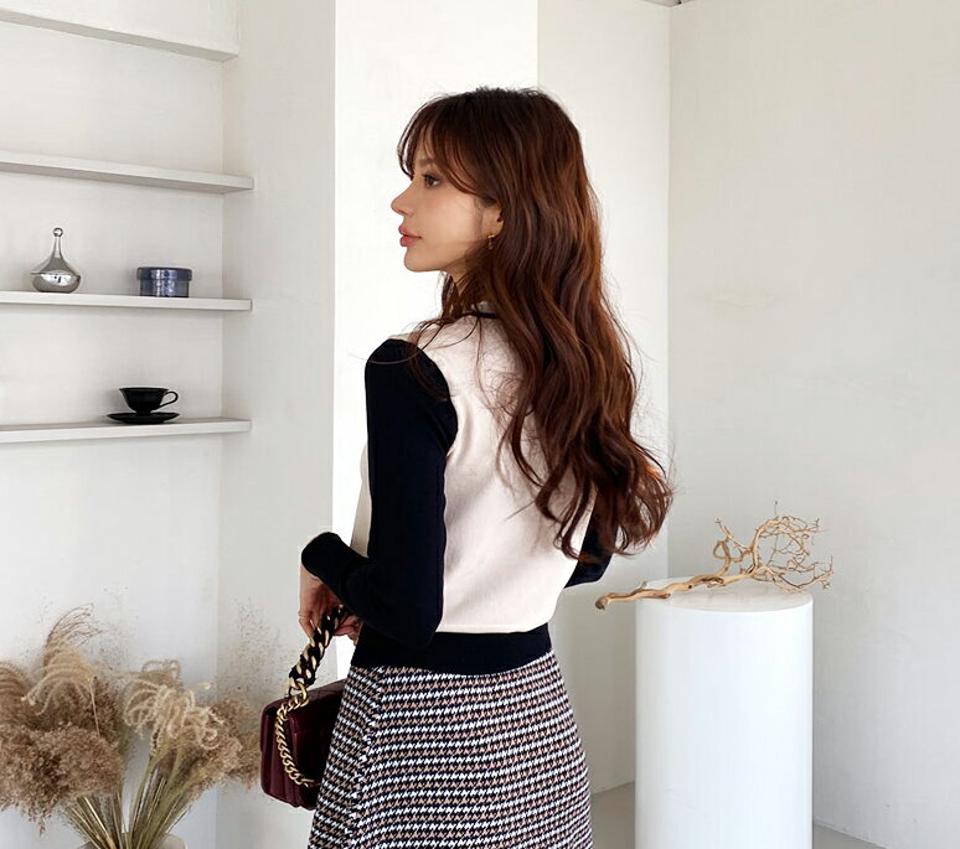 配色ラウンドニット・全2色・b66157 レディース 【tops】【トップス ニット ニットトップス 長袖 ラウンドネック 配色 大人 モダン 上品 秋 冬 韓国 ファッション】【ハイホリHIHOLLI】