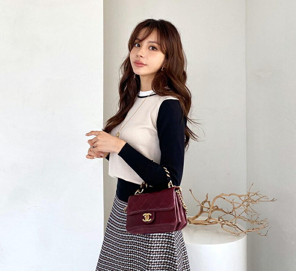 配色ラウンドニット・全2色・b66157 レディース 【tops】【トップス ニット ニットトップス 長袖 ラウンドネック 配色 大人 モダン 上品 秋 冬 韓国 ファッション】【ハイホリHIHOLLI】