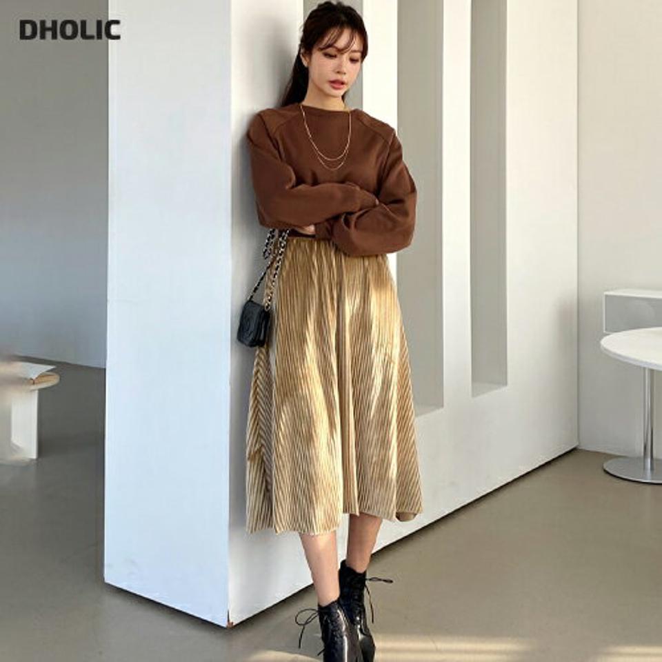 裏起毛ベロアプリーツワンピース・全3色・b66164 レディース 【ops】【ワンピース ミディ丈 ミディワンピース 長袖 プリーツ プリーツワンピース ベロア 裏起毛 カジュアル 大人 冬 韓国 ファッション】【ハイホリHIHOLLI】