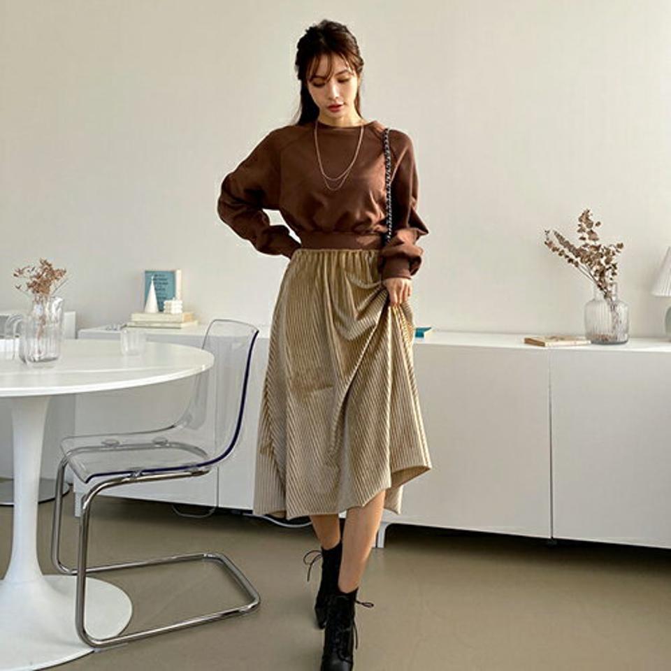 裏起毛ベロアプリーツワンピース・全3色・b66164 レディース 【ops】【ワンピース ミディ丈 ミディワンピース 長袖 プリーツ プリーツワンピース ベロア 裏起毛 カジュアル 大人 冬 韓国 ファッション】【ハイホリHIHOLLI】