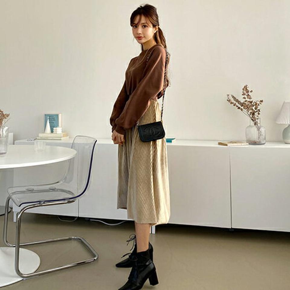 裏起毛ベロアプリーツワンピース・全3色・b66164 レディース 【ops】【ワンピース ミディ丈 ミディワンピース 長袖 プリーツ プリーツワンピース ベロア 裏起毛 カジュアル 大人 冬 韓国 ファッション】【ハイホリHIHOLLI】