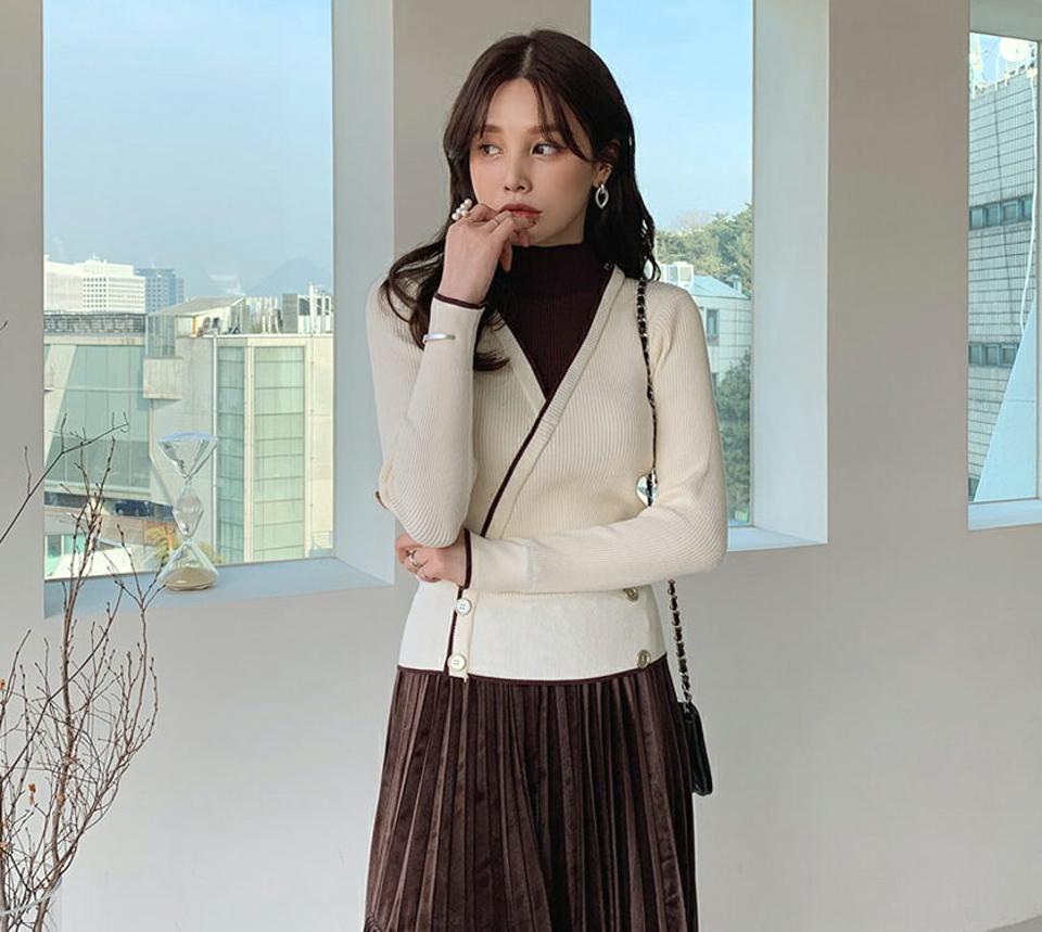 レイヤード調ニット・全3色・b66152 レディース 【tops】【トップス ニット ニットトップス 長袖 レイヤード風 大人 カジュアル ハーフネック 秋 冬 韓国 ファッション】【ハイホリHIHOLLI】