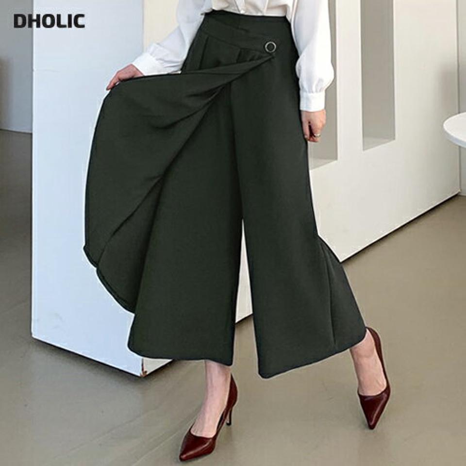 タックラップ調ワイドパンツ・全3色・b66171 レディース 【pt】【パンツ ズボン ロングパンツ ワイドパンツ ワイド ラップ調 タック カジュアル シンプル 単色 無地 シンプル カジュアル 秋 冬 韓国 ファッション】【ハイホリHIHOLLI】