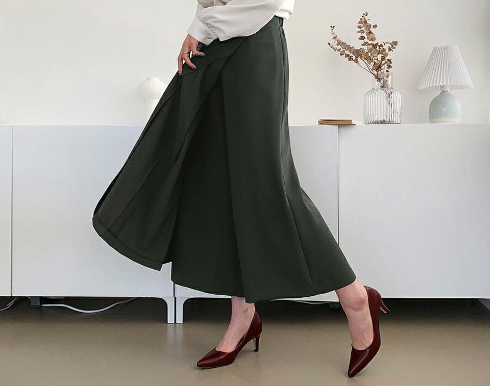 タックラップ調ワイドパンツ・全3色・b66171 レディース 【pt】【パンツ ズボン ロングパンツ ワイドパンツ ワイド ラップ調 タック カジュアル シンプル 単色 無地 シンプル カジュアル 秋 冬 韓国 ファッション】【ハイホリHIHOLLI】