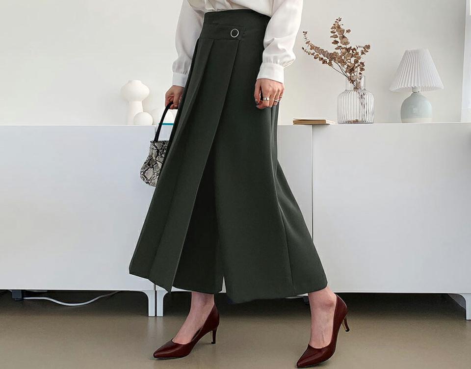 タックラップ調ワイドパンツ・全3色・b66171 レディース 【pt】【パンツ ズボン ロングパンツ ワイドパンツ ワイド ラップ調 タック カジュアル シンプル 単色 無地 シンプル カジュアル 秋 冬 韓国 ファッション】【ハイホリHIHOLLI】