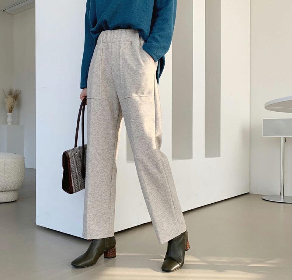 ストレッチポケットパンツ・全3色・b66170 レディース 【pt】【パンツ ズボン ロングパンツ 単色 シンプル カジュアル ウエストゴム ストレートパンツ ラフ 秋 冬 韓国 ファッション】【ハイホリHIHOLLI】