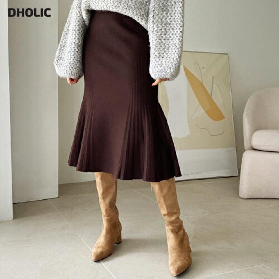 サイドプリーツマーメイドスカート・全4色・b64743 レディース 【sk】【韓国 ファッション ボトムス スカート ロング ロングカート サイドプリーツ マーメイド やわらかい ニット サイドリブ プリーツ カジュアル 秋 冬】