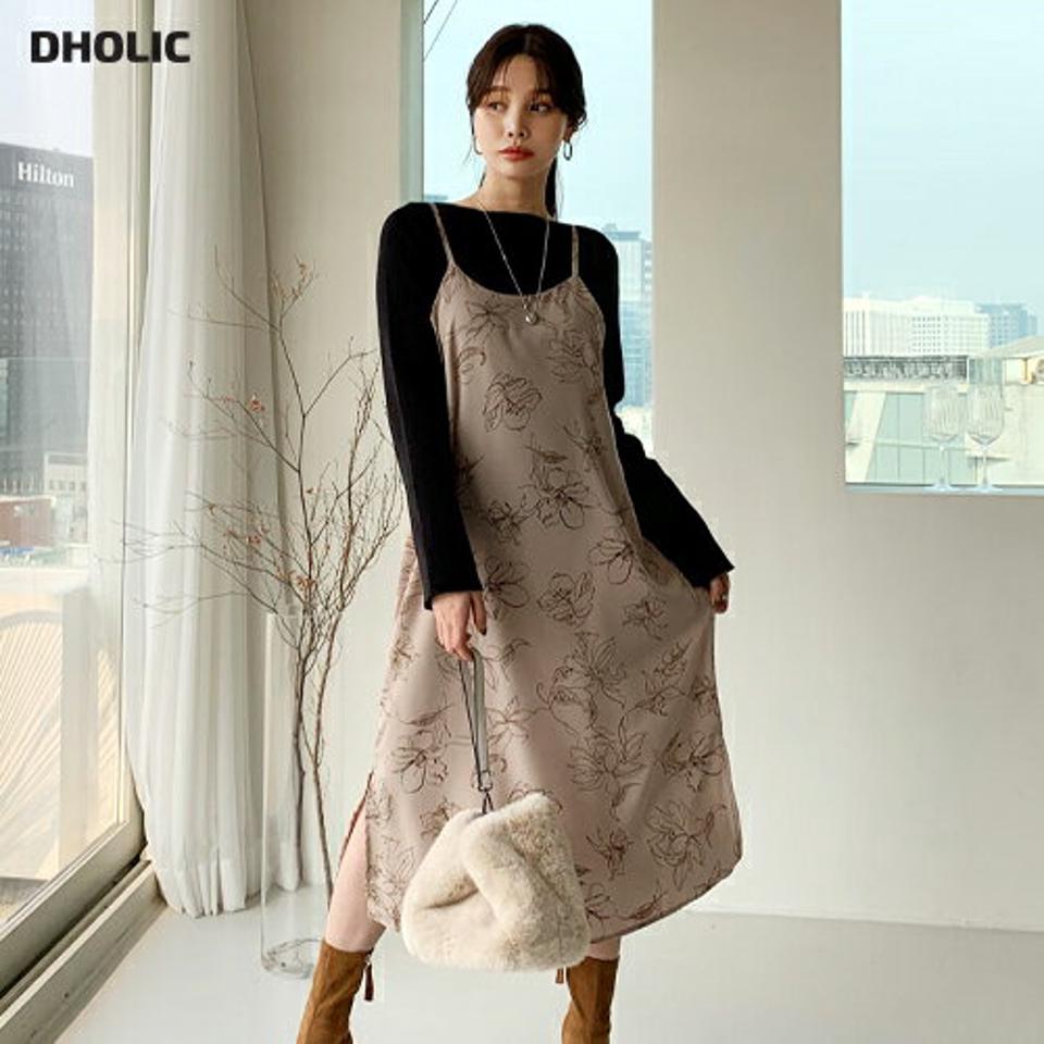 ドローイングキャミワンピース・全2色・t66162 レディース 【ops】【ワンピース ロング ロングワンピース スリーブレス ノースリーブ キャミソール 花柄 フラワー ドローイング モダン 大人 シルキー 秋 冬 韓国 ファッション】【ハイホリHIHOLLI】