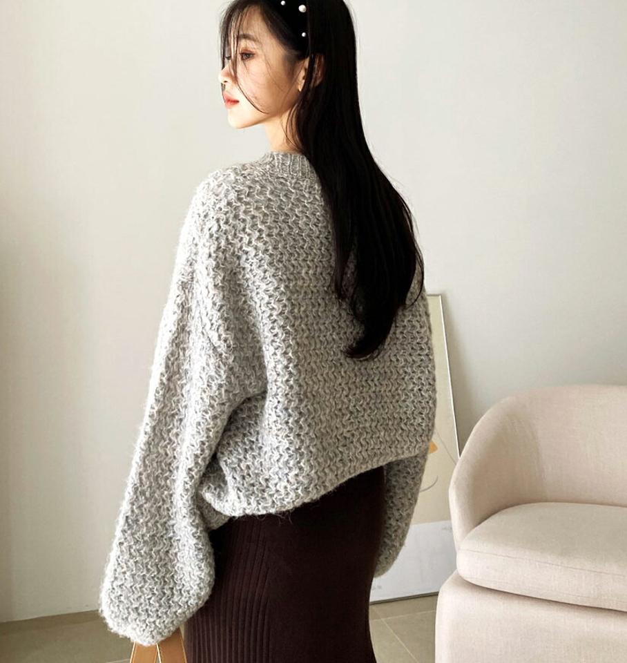 ウェーブメランジルーズニット・全2色・b64763 レディース 【tops】【韓国 ファッション トップス ニット 長袖 ウェーブ メランジ ルーズ あたたかい ラウンドネック シンプル デイリー 無地 ベーシック カジュアル 秋 冬】