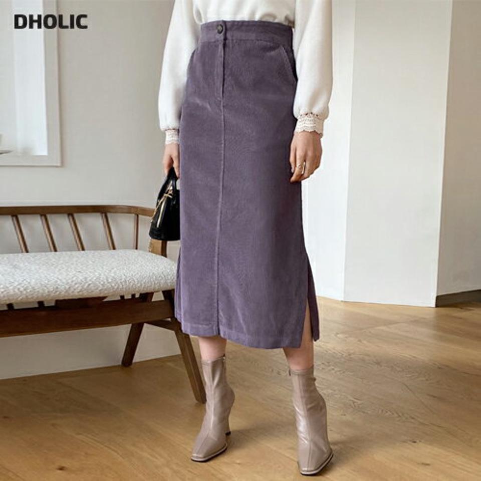 コーデュロイスリットスカート・全3色・b64749 レディース 【sk】【韓国 ファッション ボトムス スカート ロング ロングカート コーデュロイ スリット ボタン ファスナー バックゴム Hライン サイドスリット サイドポケット カジュアル 秋 冬】