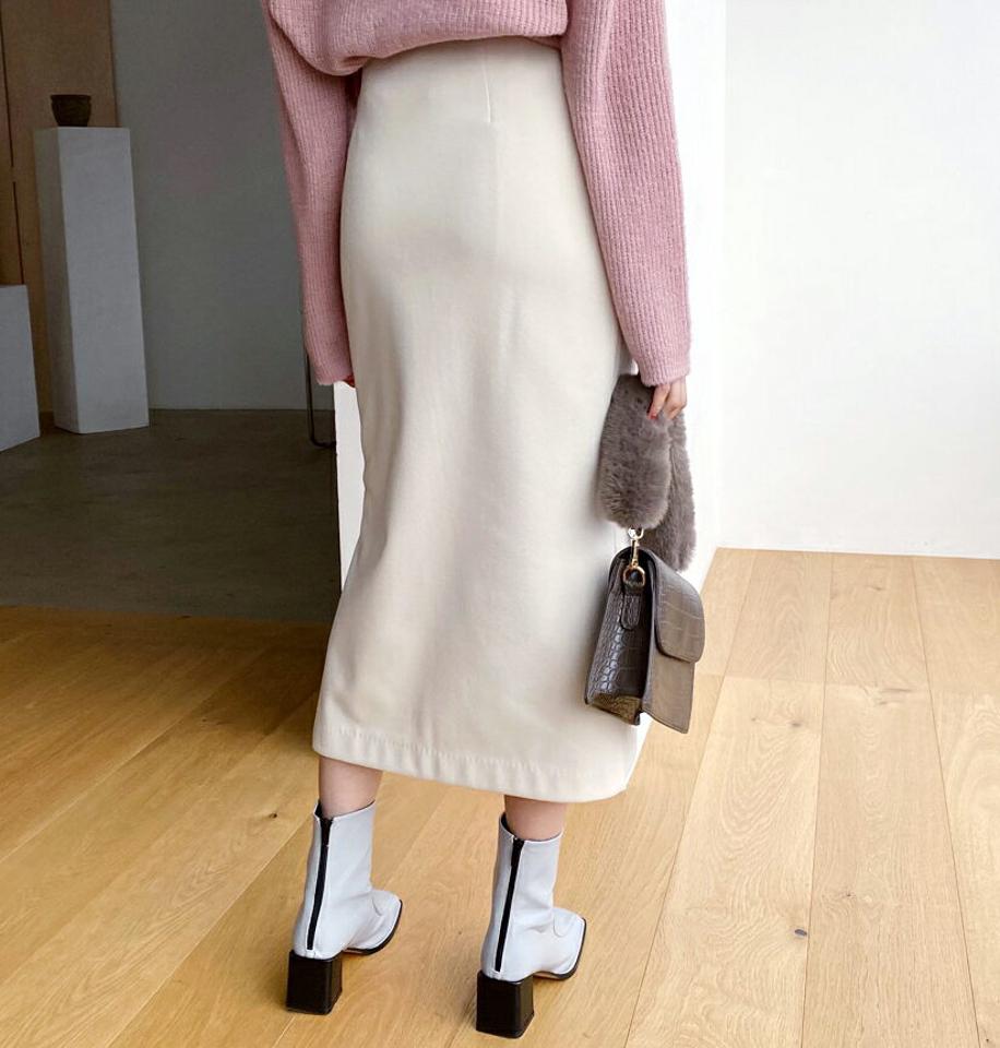 サイドスリットスカート・全2色・t64759 レディース 【sk】【韓国 ファッション ボトムス スカート ロング ロングスカート サイドスリット やわらかい ダーツ 上品 オフィス お仕事 スリム フィット 体型カバー カジュアル 秋 冬】