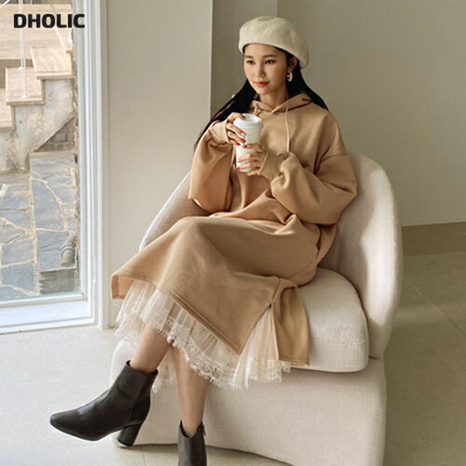 裏起毛フードワンピース・全4色・t64758 レディース 【ops】【韓国 ファッション ワンピース ロング ロングワンピース フード デイリー ストリングフード フロントポケット ルーズ 裾スリット シンプル 保温性 裏起毛 カジュアル 秋 冬】