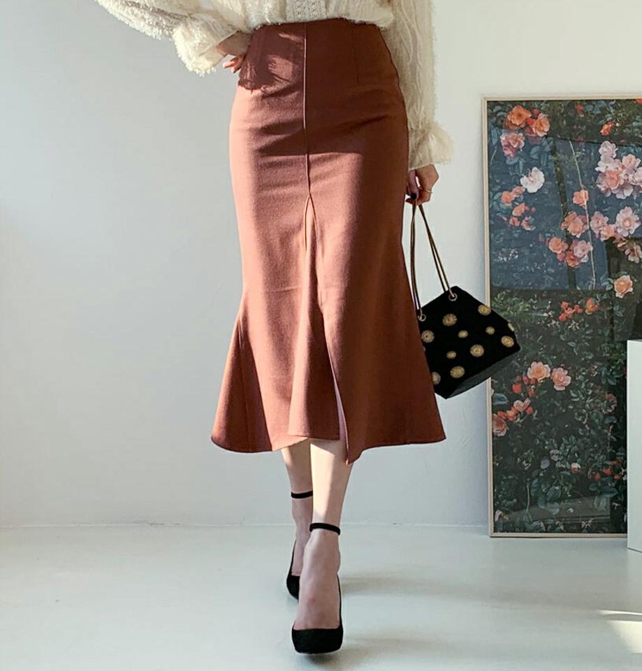 スリットマーメイドスカート・全5色・b62320 レディース 【sk】【韓国 ファッション ボトムス スカート ミディ ミディスカート マーメイド バックファスナー スリット入り 上品 ハイウエスト フィット スリム カジュアル 秋 冬】