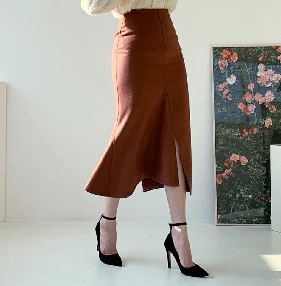 スリットマーメイドスカート・全5色・b62320 レディース 【sk】【韓国 ファッション ボトムス スカート ミディ ミディスカート マーメイド バックファスナー スリット入り 上品 ハイウエスト フィット スリム カジュアル 秋 冬】