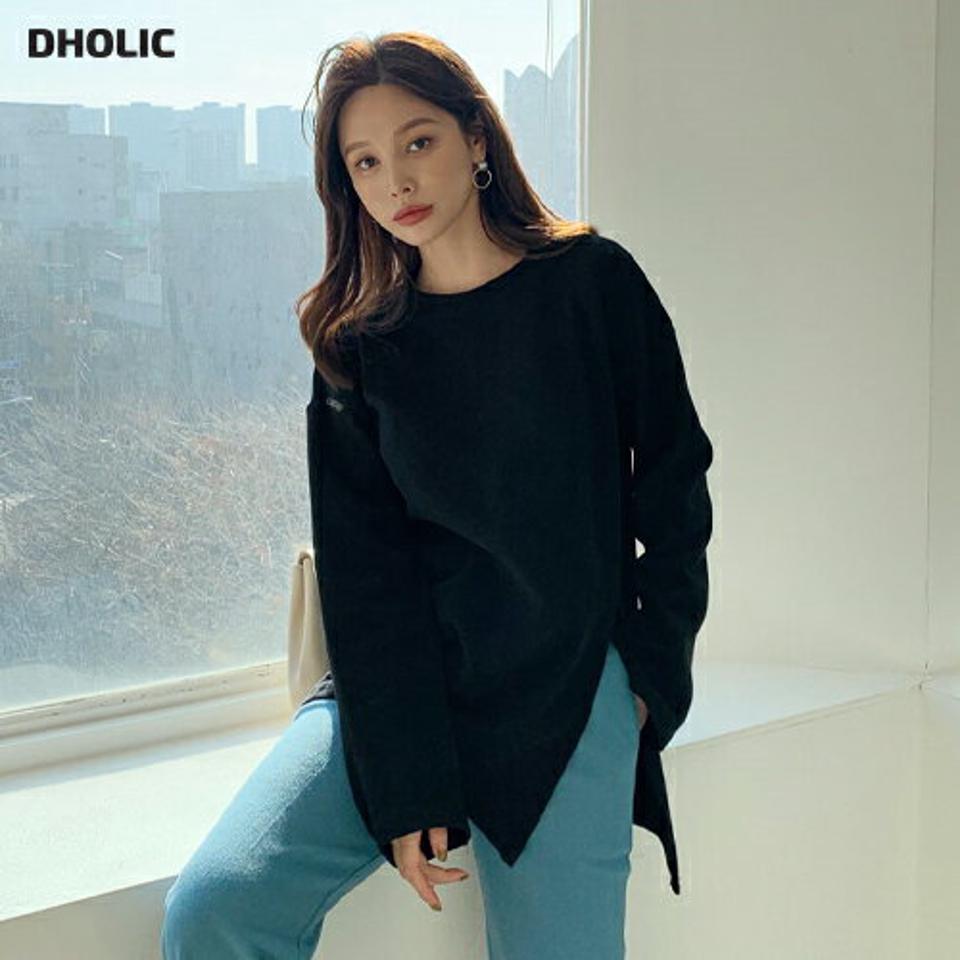 ダイアゴナルスリットTシャツ・全3色・t66095 レディース 【tops】【トップス Tシャツ 長袖 ダイアゴナル スリット 単色 無地 シンプル カジュアル ラフ 大人 秋 冬 韓国 ファッション】【ハイホリHIHOLLI】