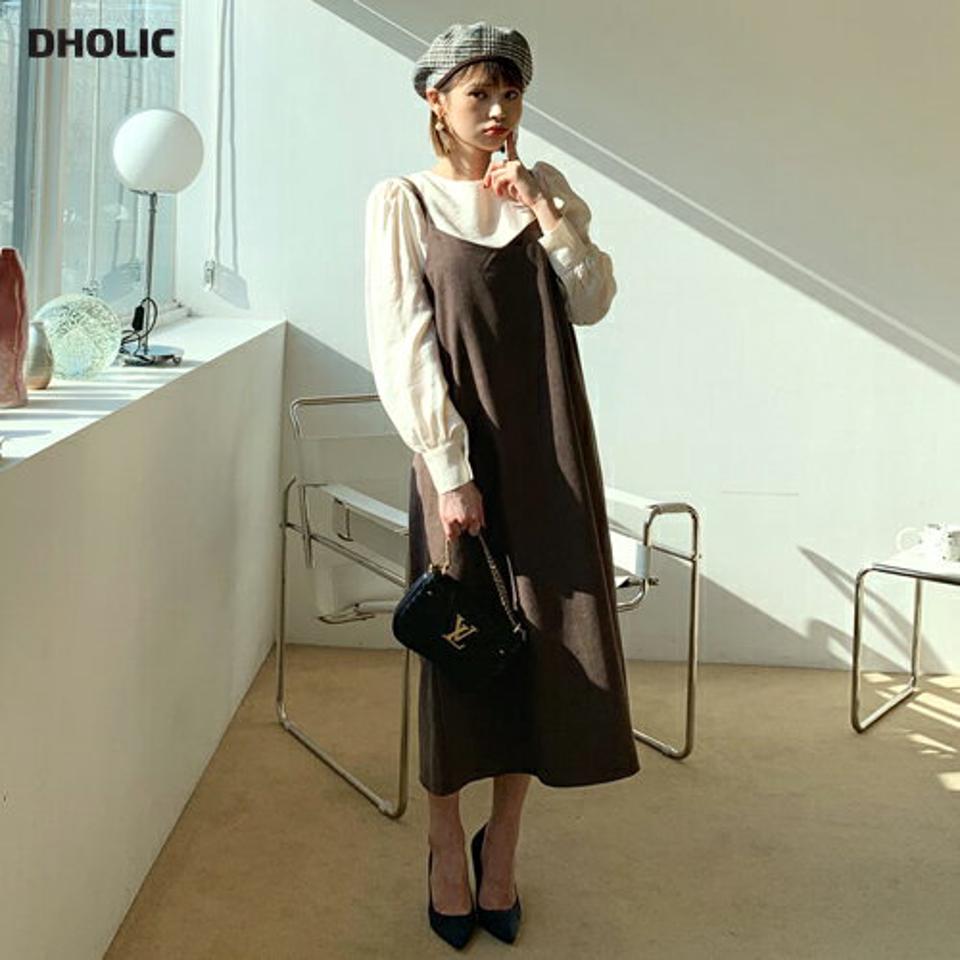 キャミソールワンピース・全2色・b62334 レディース 【ops】【韓国 ファッション ワンピース ロング ロングワンピース キャミソール キャミワンピース Vネック Hライン ベーシック 体型カバー カジュアル 秋 冬】