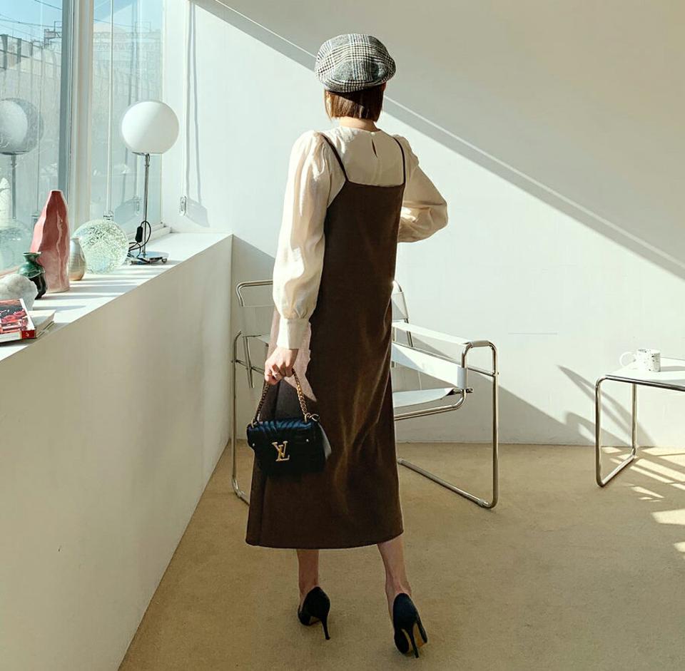 キャミソールワンピース・全2色・b62334 レディース 【ops】【韓国 ファッション ワンピース ロング ロングワンピース キャミソール キャミワンピース Vネック Hライン ベーシック 体型カバー カジュアル 秋 冬】