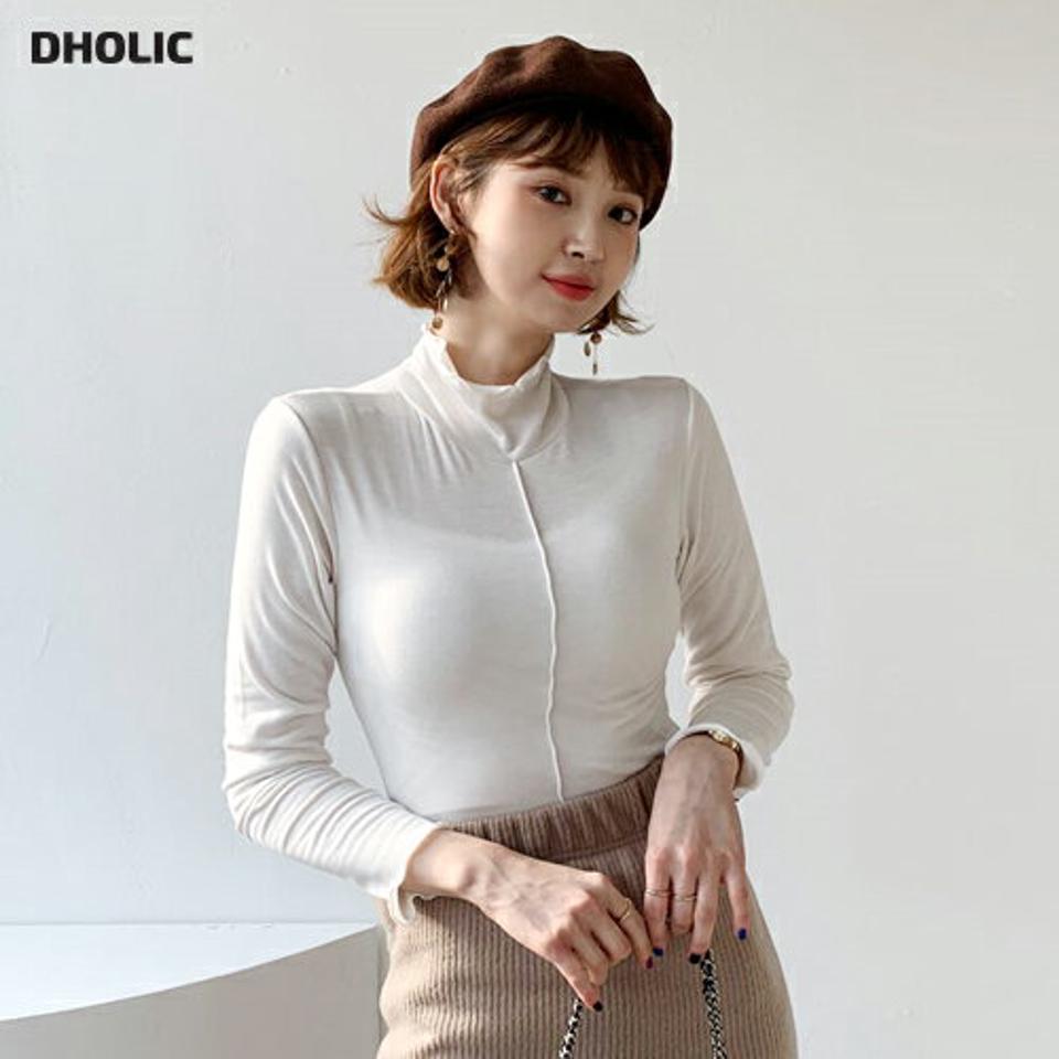 裏起毛ウェーブハイネックTシャツ・全4色・t62337 レディース 【tops】【韓国 ファッション トップス Tシャツ ハイネック タートルネック ボトルネック ウェーブネック プレス 長袖 無地 レイヤード ベーシック デイリー スリム カジュアル 秋 冬】