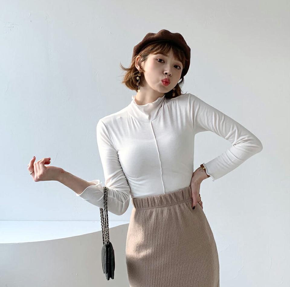裏起毛ウェーブハイネックTシャツ・全4色・t62337 レディース 【tops】【韓国 ファッション トップス Tシャツ ハイネック タートルネック ボトルネック ウェーブネック プレス 長袖 無地 レイヤード ベーシック デイリー スリム カジュアル 秋 冬】