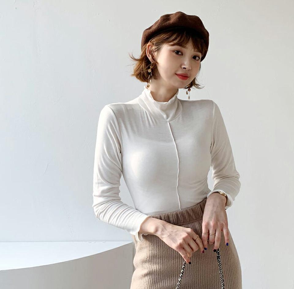 裏起毛ウェーブハイネックTシャツ・全4色・t62337 レディース 【tops】【韓国 ファッション トップス Tシャツ ハイネック タートルネック ボトルネック ウェーブネック プレス 長袖 無地 レイヤード ベーシック デイリー スリム カジュアル 秋 冬】