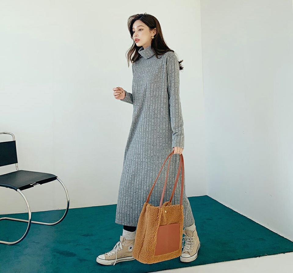 タートルリブワンピース・全3色・b65986 レディース 【ops】【ワンピース ロング ロングワンピース 長袖 リブ リブワンピース タートルネック タートル ハイネック カジュアル 大人 秋 冬 韓国 ファッション】【ハイホリHIHOLLI】