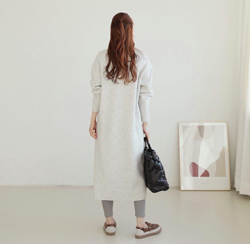 ニットロングワンピース・全3色・t65984 レディース 【ops】【ワンピース ロング ロングワンピース ニット ニットワンピース 長袖 Vネック ゆったり ラフ カジュアル 秋 冬 韓国 ファッション】【ハイホリHIHOLLI】