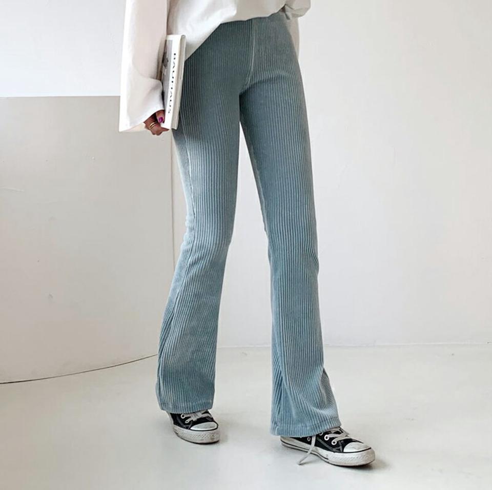 モダール混リブパンツ・全4色・t62322 レディース 【pt】【韓国 ファッション ボトムス パンツ ロング ロングパンツ ブーツカットパンツ リブパンツ 暖かい スリム フィット ブーツカット ウエストゴム カジュアル 秋 冬】