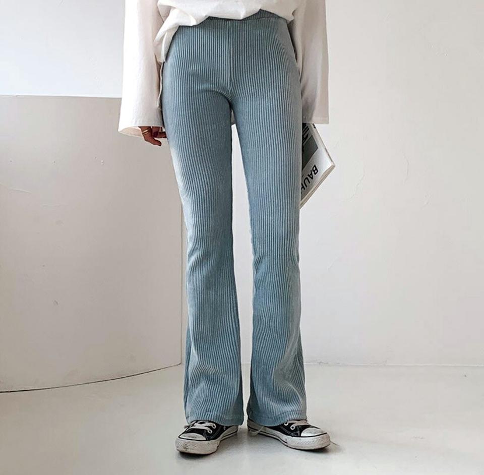 モダール混リブパンツ・全4色・t62322 レディース 【pt】【韓国 ファッション ボトムス パンツ ロング ロングパンツ ブーツカットパンツ リブパンツ 暖かい スリム フィット ブーツカット ウエストゴム カジュアル 秋 冬】