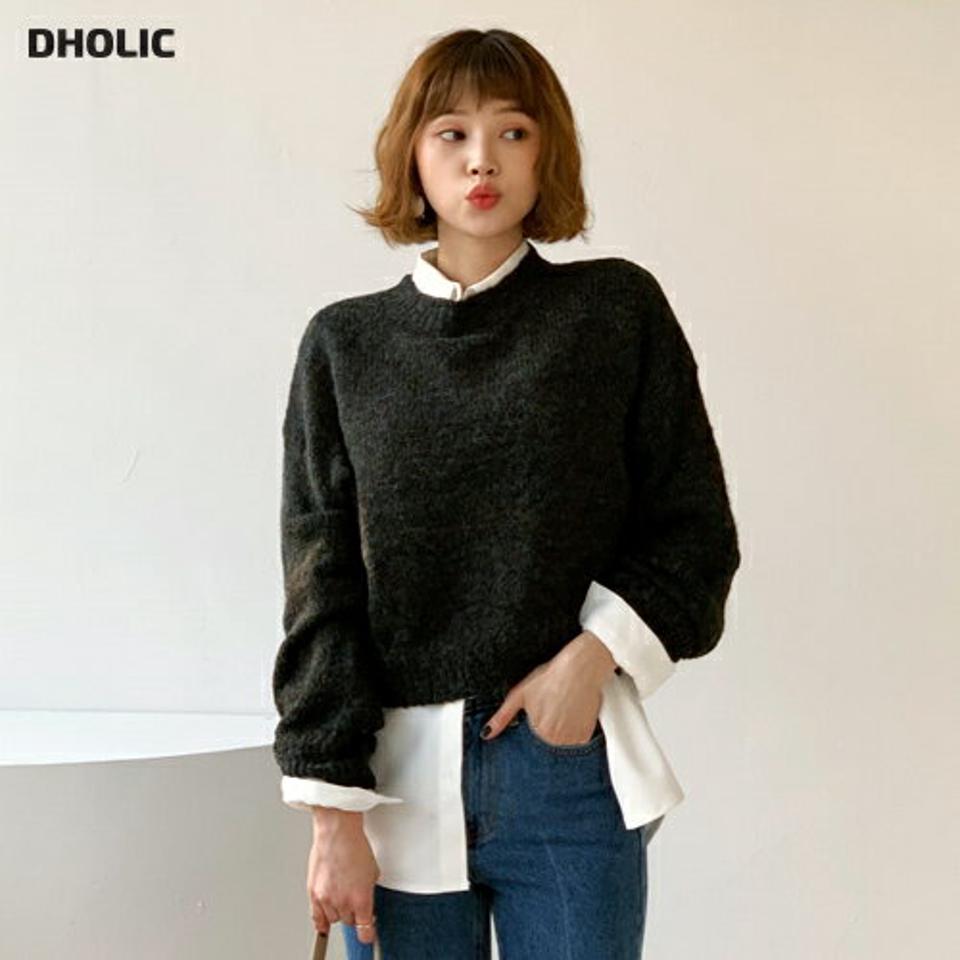 メランジラウンドニット・全3色・t62305 レディース 【tops】【韓国 ファッション トップス ニット 長袖 ラウンドネック メランジ ルーズ ゆったり ドロップショルダー ぼわん袖 デイリー ベーシック カジュアル 秋 冬】