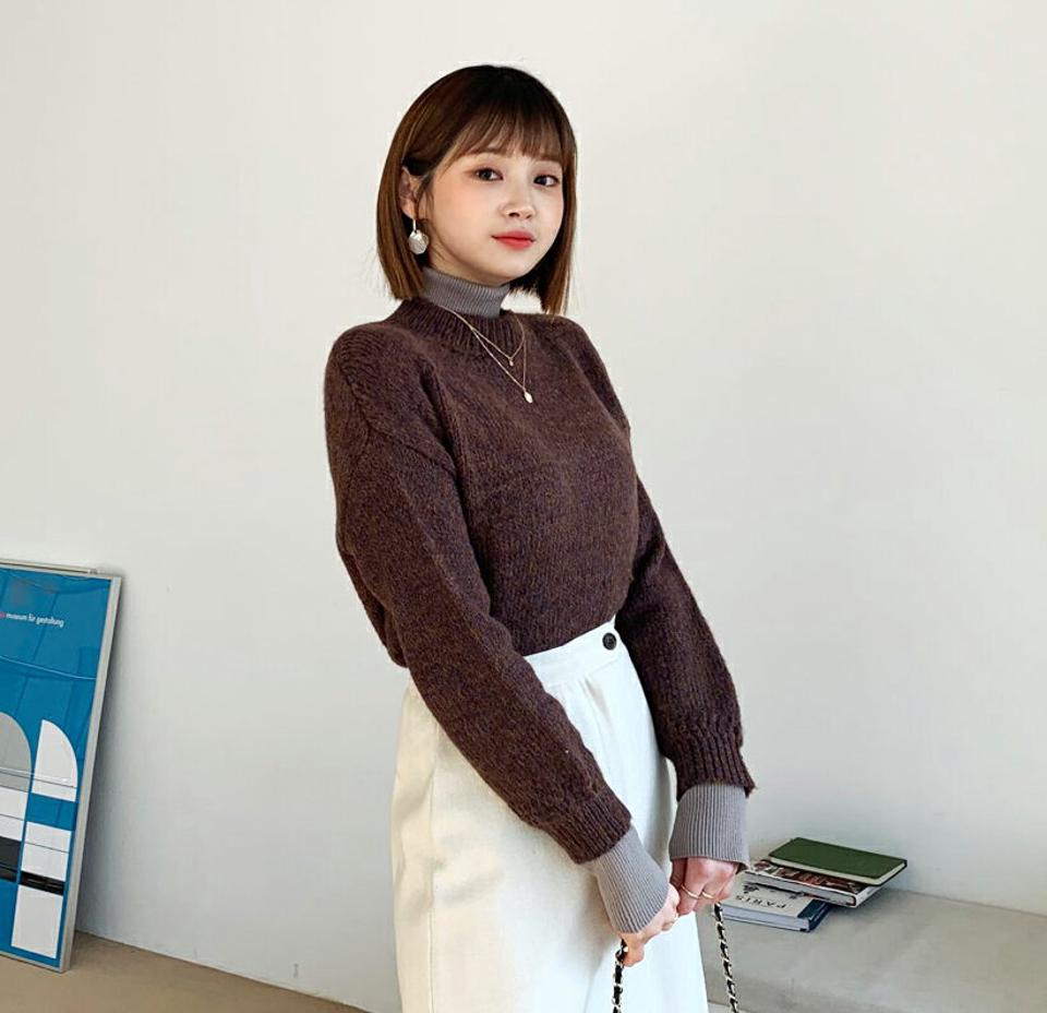 メランジラウンドニット・全3色・t62305 レディース 【tops】【韓国 ファッション トップス ニット 長袖 ラウンドネック メランジ ルーズ ゆったり ドロップショルダー ぼわん袖 デイリー ベーシック カジュアル 秋 冬】