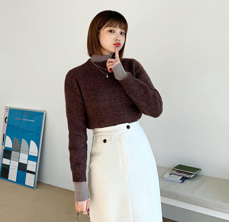 メランジラウンドニット・全3色・t62305 レディース 【tops】【韓国 ファッション トップス ニット 長袖 ラウンドネック メランジ ルーズ ゆったり ドロップショルダー ぼわん袖 デイリー ベーシック カジュアル 秋 冬】