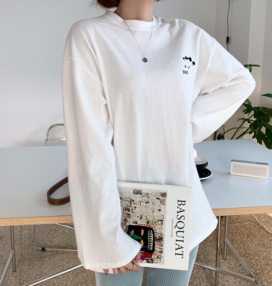 blotプリントTシャツ・全2色・t62295 レディース 【tops】【韓国 ファッション トップス Tシャツ ラウンドネック 長袖 プリント ロングスリーブ プリント サイドスリット デイリー おしゃれ カジュアル 秋 冬】