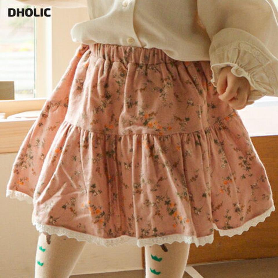 レースヘム花柄スカート p008590 キッズ 【0~2才】【sk】【韓国 ファッション ボトムス スカート フレア Aライン パターン 柄 撮影 お出かけ 女の子キッズ 子供 子供用 ベビー 赤ちゃん ベビー用 赤ちゃん用 出産祝い 秋 冬】【KIDS】