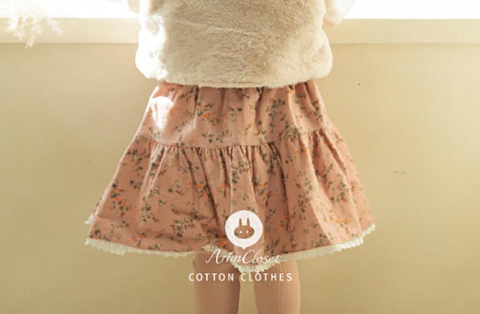 レースヘム花柄スカート p008590 キッズ 【0~2才】【sk】【韓国 ファッション ボトムス スカート フレア Aライン パターン 柄 撮影 お出かけ 女の子キッズ 子供 子供用 ベビー 赤ちゃん ベビー用 赤ちゃん用 出産祝い 秋 冬】【KIDS】