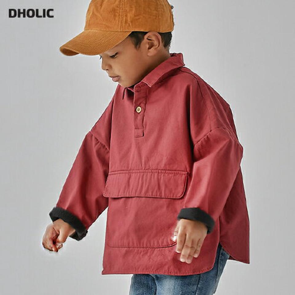 【キッズ30%OFF】裏起毛ポケットシャツ(kids)・u10696 キッズ 【3~8才】【bl】【韓国 ファッション トップス シャツ ハーフボタン 長袖 ルーズ ゆったり 無地 女の子 男の子 コットン100 アウトドア キッズ 子供 子供服 幼稚園 通学 通園 低学年 秋 冬】【KIDS】