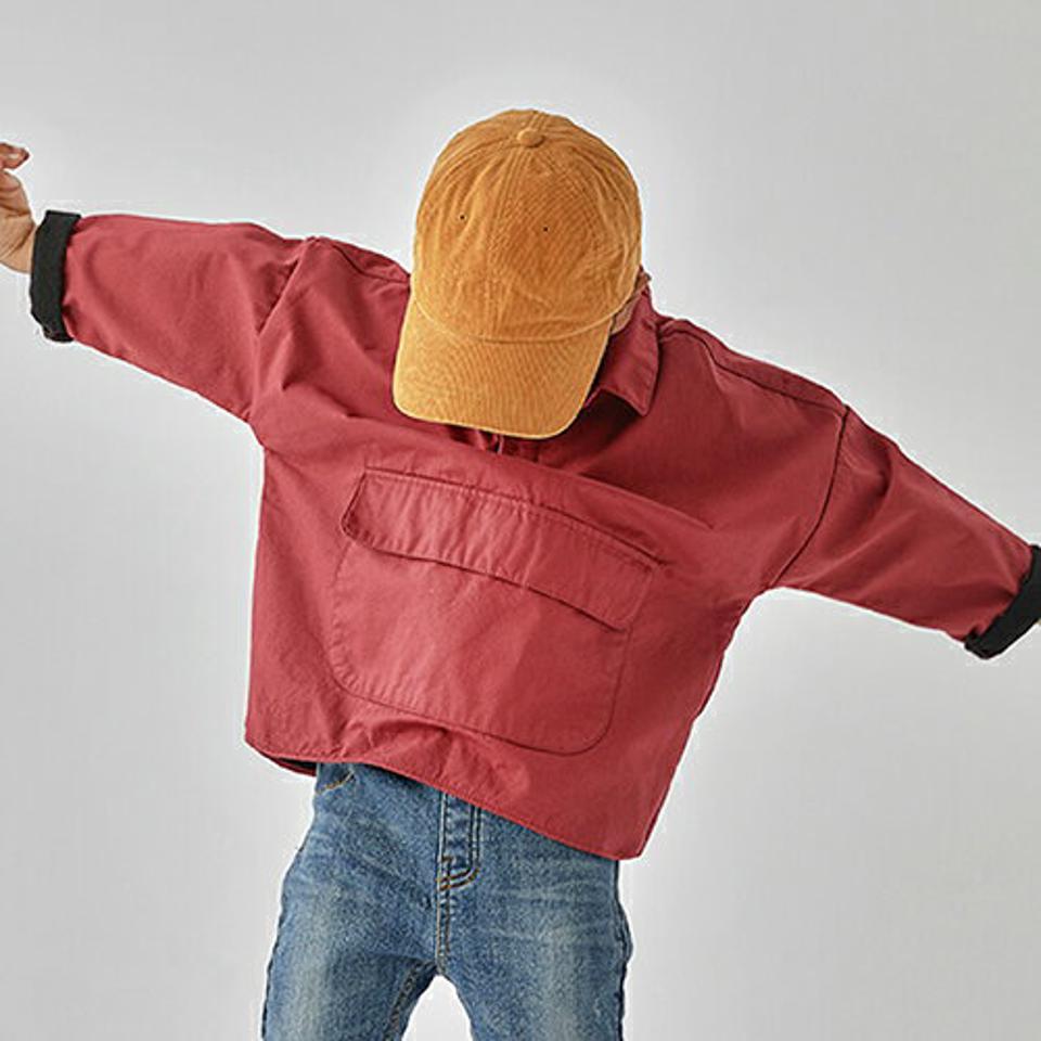 【キッズ30%OFF】裏起毛ポケットシャツ(kids)・u10696 キッズ 【3~8才】【bl】【韓国 ファッション トップス シャツ ハーフボタン 長袖 ルーズ ゆったり 無地 女の子 男の子 コットン100 アウトドア キッズ 子供 子供服 幼稚園 通学 通園 低学年 秋 冬】【KIDS】