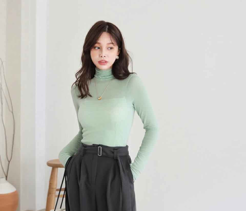 ウェーブタートルネックTシャツ・全5色・t65922 レディース 【tops】【トップス Tシャツ 長袖 タートルネック タートル 単色 無地 シンプル ウェーブ 大人 ロンT 秋 冬 韓国 ファッション】【ハイホリHIHOLLI】