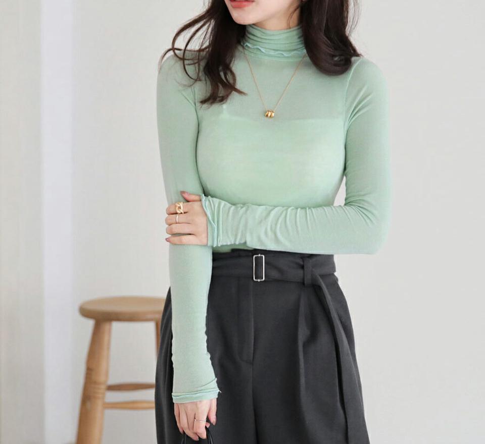 ウェーブタートルネックTシャツ・全5色・t65922 レディース 【tops】【トップス Tシャツ 長袖 タートルネック タートル 単色 無地 シンプル ウェーブ 大人 ロンT 秋 冬 韓国 ファッション】【ハイホリHIHOLLI】